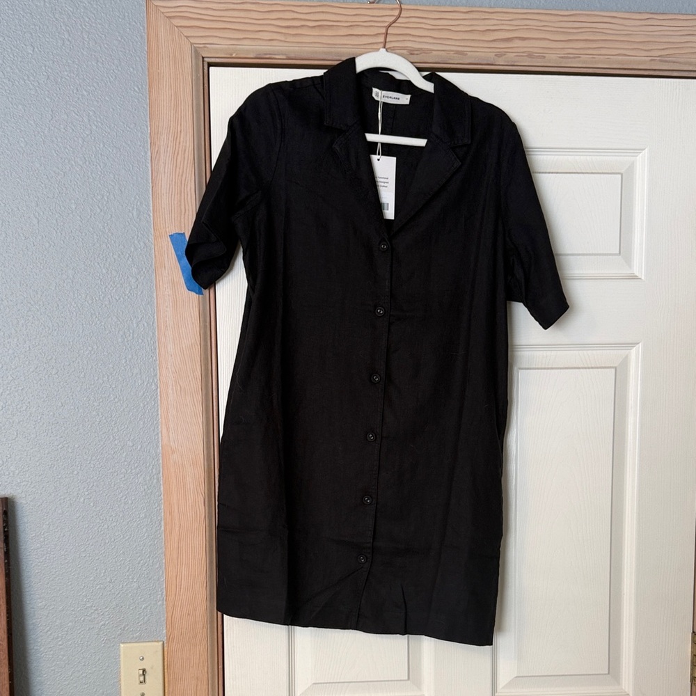New overland button up linen shirt dress